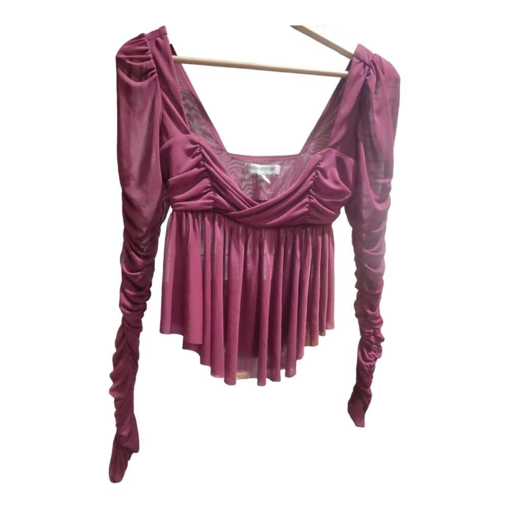 Urban Outfitters Women Mesh Crop Top Shirt Magenta Small